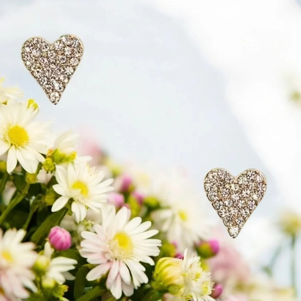 J. Crew Gold Heart Pavé Earrings - Picture 2 of 12